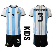 Argentina Nicolas Tagliafico #3 Hjemmedraktsett Barn VM 2022 Kortermet (+ korte bukser)